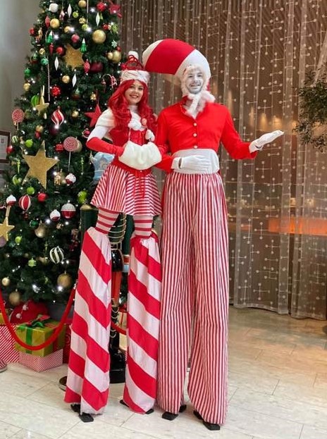 Christmas Candy Cane Stilt Walkers for hire