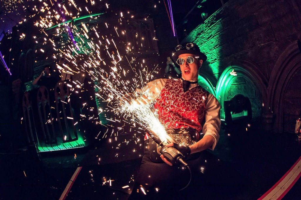 Angle grinder performer act for hire